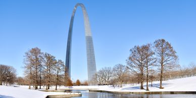St. Louis Gateway Arch w/snow: a severe freeze-thaw environment for masonry repairs and tuckpointing