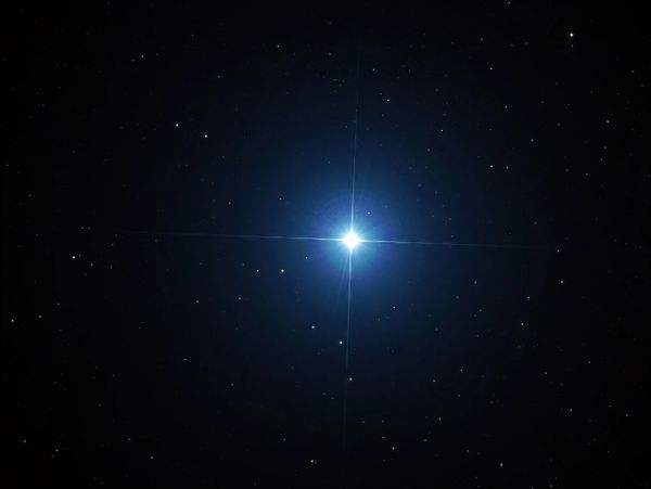Bright blue star shining vividly in a star-filled night sky.