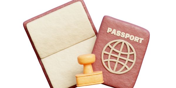 Clay model of a passport with a stamp and book.