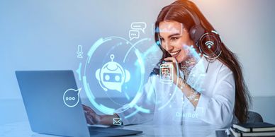 Virtual agent speaking to a person via AI chatbot