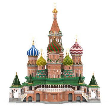 Colorful model of the Saint Basil's Cathedral with distinctive onion domes.