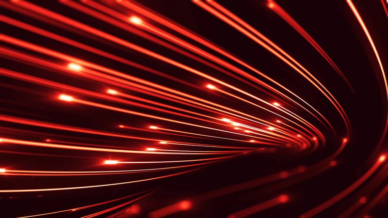 Abstract lines flowing dynamic pattern in red colors on dark background. Fiber optic, futuristic and technology concept. Graphic Illustration