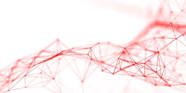 Abstract red network lines and dots on a white background.