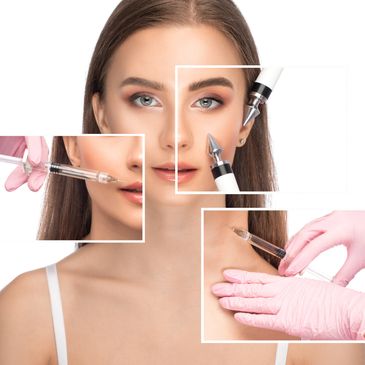 Close-up of a woman getting Botox treatment between the eyebrows