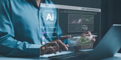 Person interacting with AI interface on a laptop.