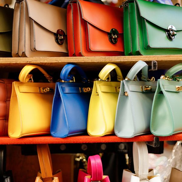 Group of colorful handbags