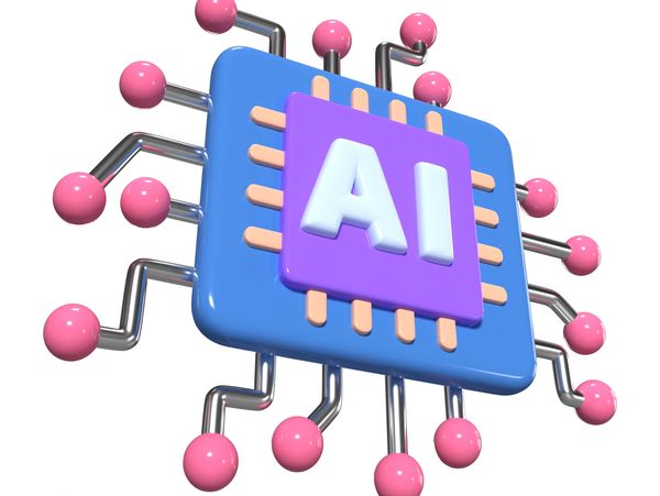 3D illustration of an AI chip with colorful components.