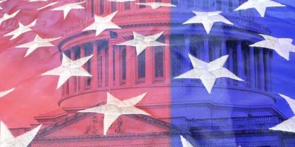 American flag overlay on the Capitol building symbolizing patriotism.