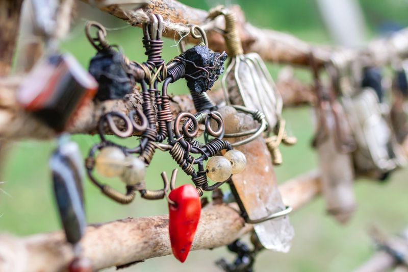 Handmade craft jewelry from metal and natural stones. Handcraft precious item. Jewelry accessories.
