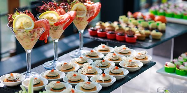 Elegant seafood and appetizer display.