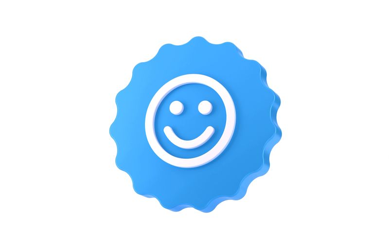 Blue Label And Smiley Face. 3D Template Concept.
