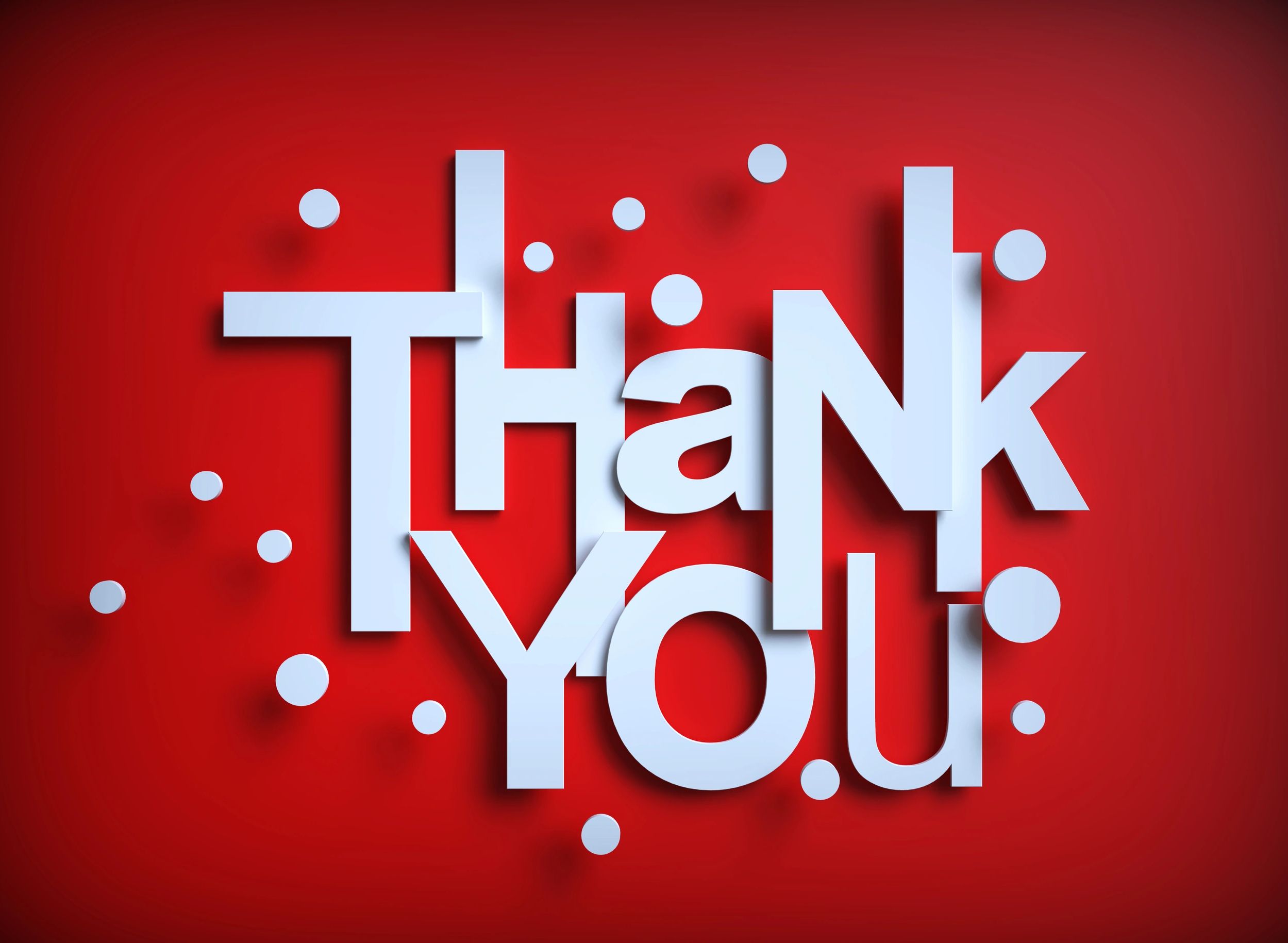 3D text saying 'Thank You' on a red background with white dots.