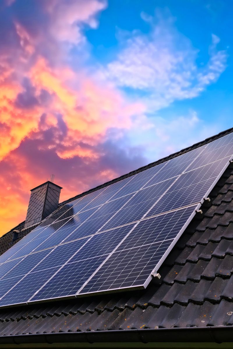 Solar panels producing clean energy on a roof of a residential house