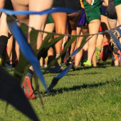 Runners at the starting line of a race.