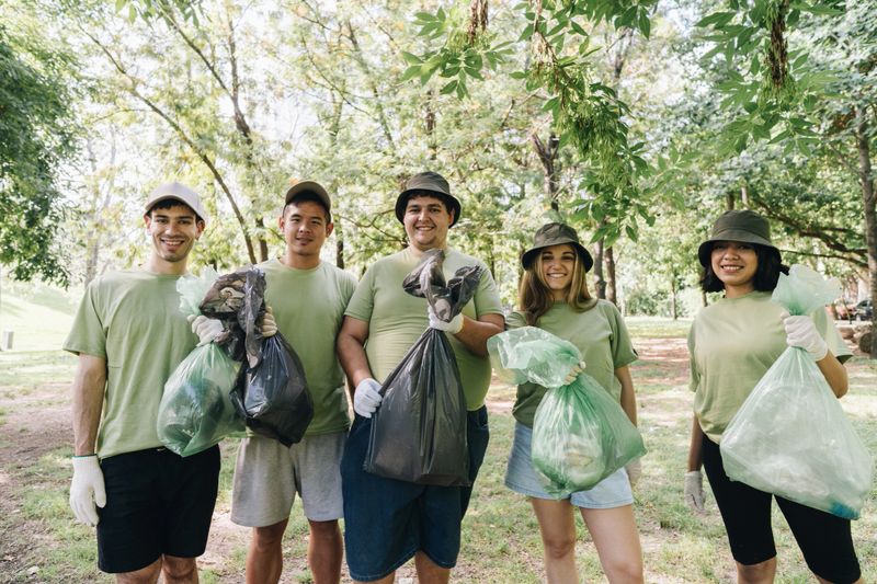 Portrait of young volunteers recycling at the public park