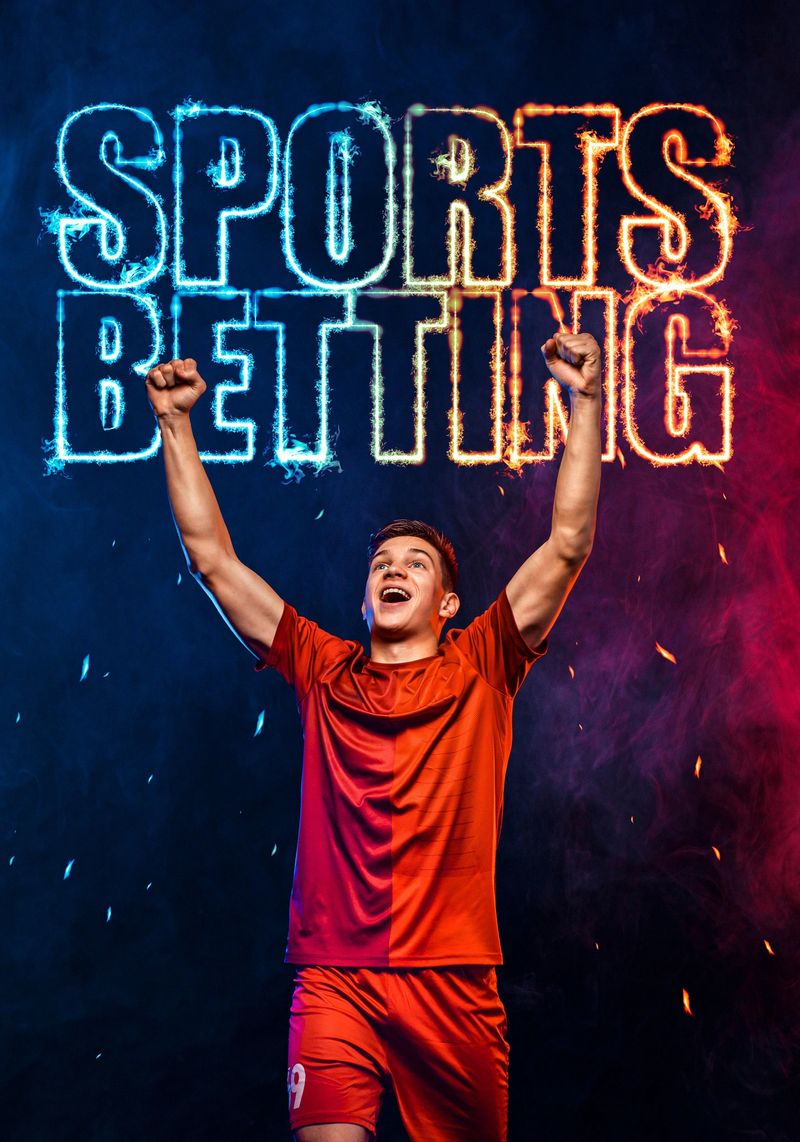 Socccer concept. Sports betting on football. Design for a bookmaker. Download banner for sports website. Soccer player on a fiery backgroun