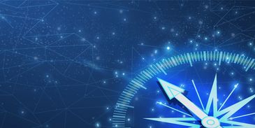 Glowing digital compass on a starry background.