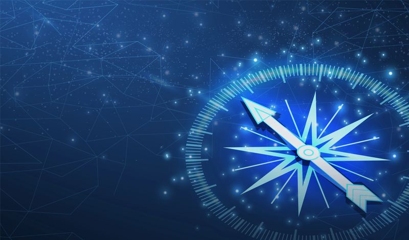 Digital compass. Business strategic explorer, Vision crisis, Mission path, Agency creative, Digital strategy, Market decision, Achievement strategy, Financial stock, Company vision concepts