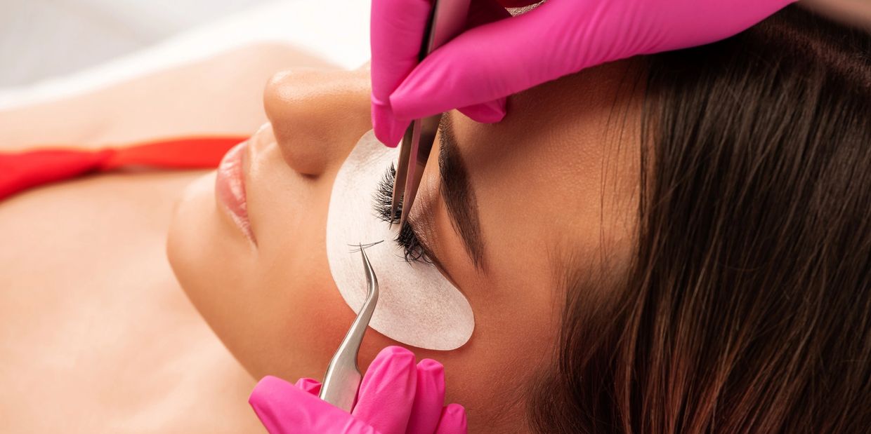 Close-up of expert lash extensions applied by a specialist near Maplewood in the Twin Cities