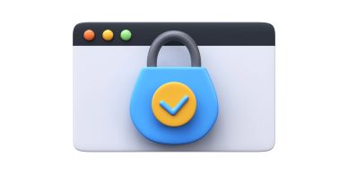 Browser window with a blue padlock and checkmark symbolizing security.