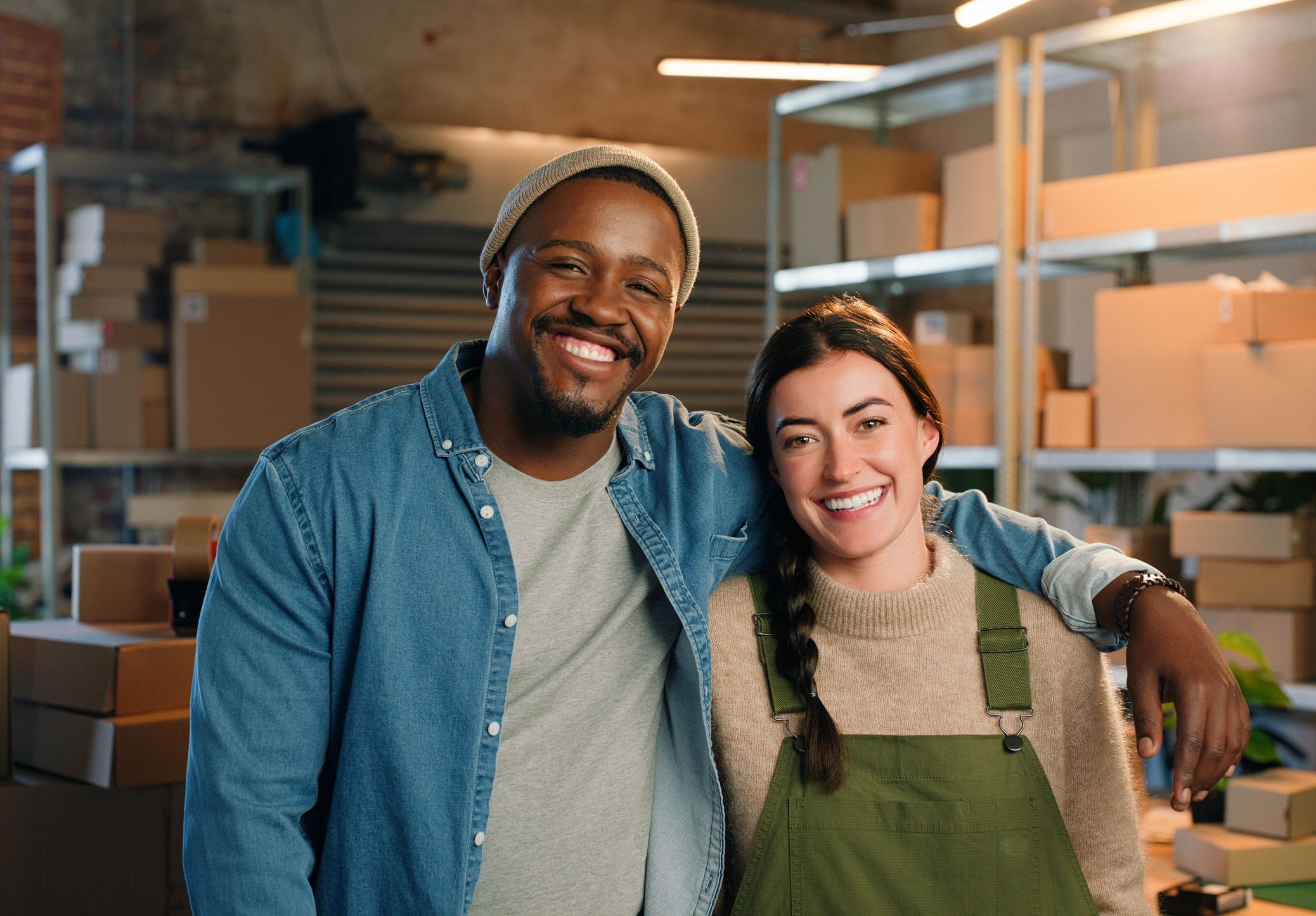 Man and woman starting a dropshipping business selling online.