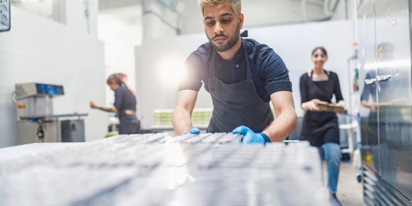 Man working in a food processing factory.