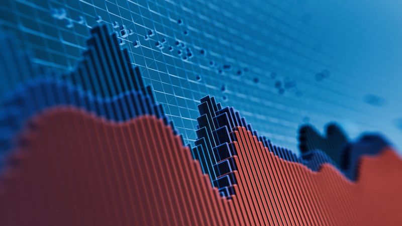 Abstract Finance Technology Concept - 3d rendered image. Fintech background. Analyzing Digital Data, Statistics, Financial Chart, Economy, Stock market idea. Financial technology graph with trends lines.