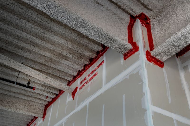 Fire barrier with noncombustible caulking.