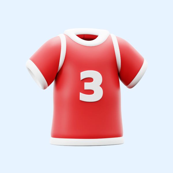 Red sports jersey with the number 3 on it.