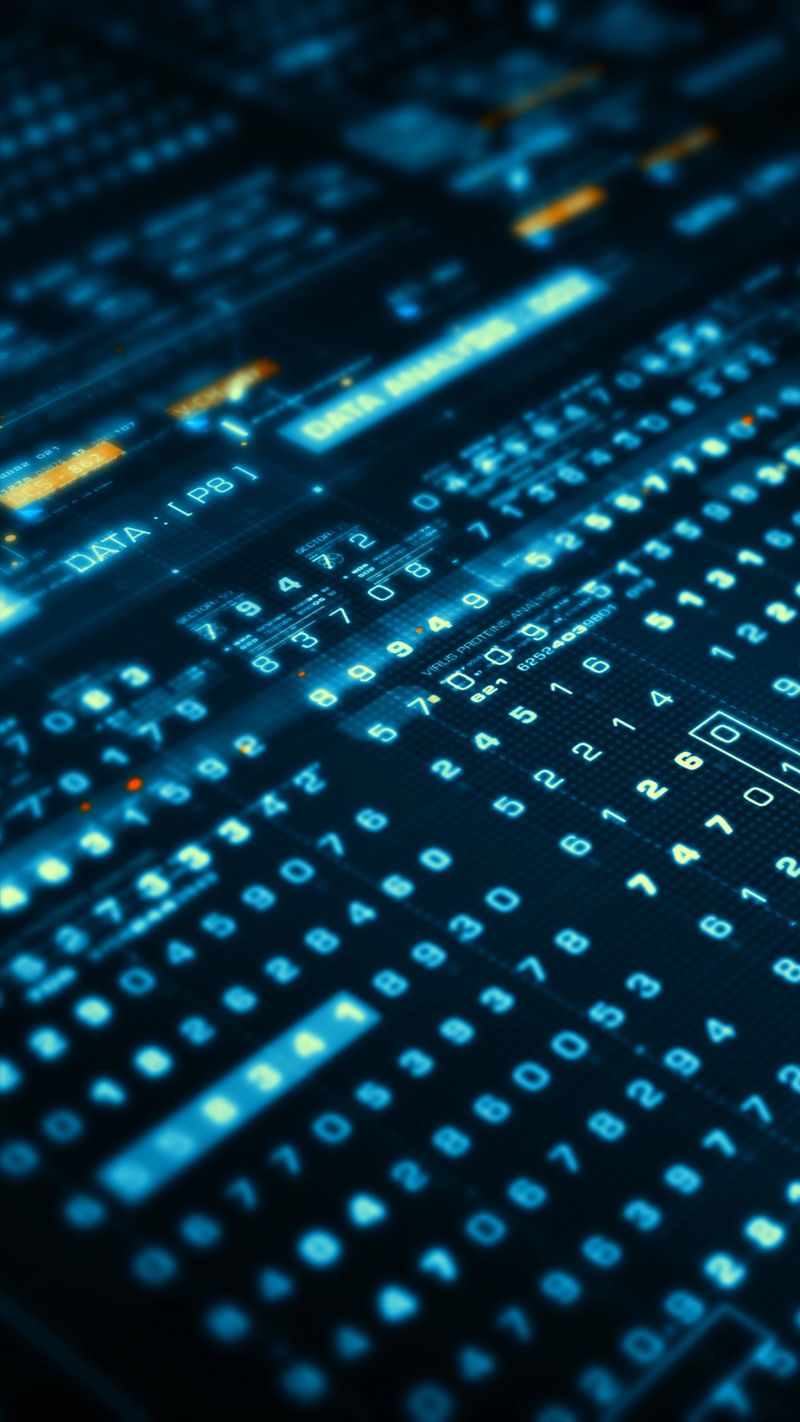 Futuristic metaverse hi-tech digital data telemetry with encrypted numbers display dynamic background for computer desktop vertical format screen display