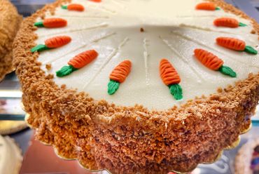 Carrot cake filled with carrots, walnuts, pineapple and spices