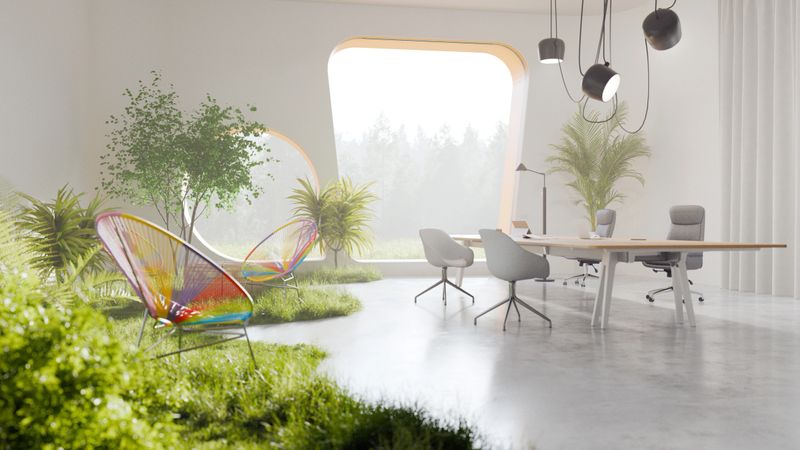 Meadow and plants inside a modern office