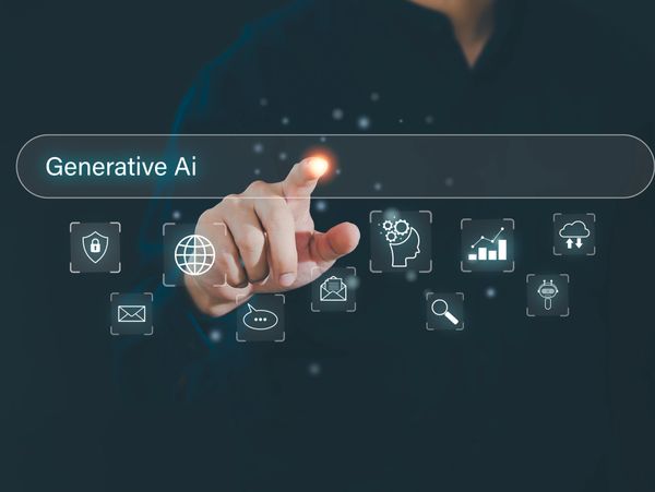 Person interacting with a digital interface about Generative AI.