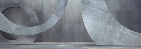Abstract concrete curved structures in a modern space.