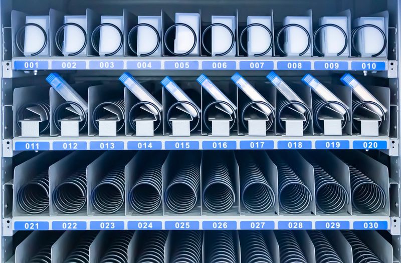 empty vending machine and automatic machine front, food and beverage vending machine.