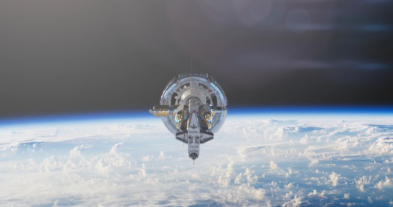 Gracefully encircling Earth, the space station showcases the synergy between human ingenuity and the captivating backdrop of our planet