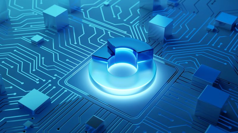 Glowing round diagram 3d symbol on an abstract circuit board