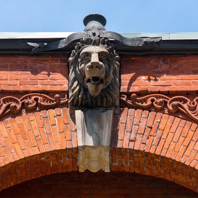 Colonial and heritage architectural features of the exterior of the Gladstone House (1889). The landmark building is currently a hotel in Toronto, Canada