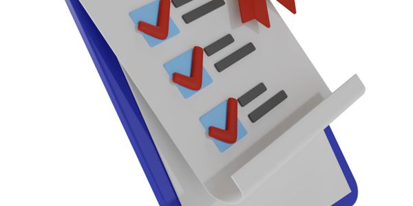 Checklist with red checkmarks on a blue clipboard.