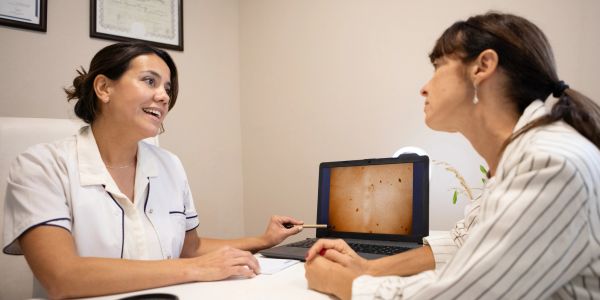 Doctor discussing skin condition with patient.