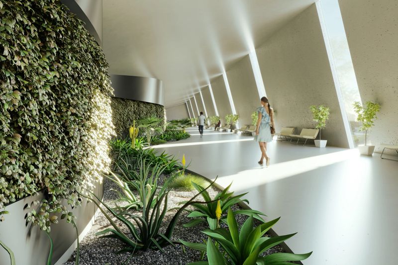 Sustainable and modern interior design with vertical garden. (3d render)