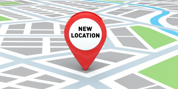 Red map marker labeled 'New Location' on a city map.