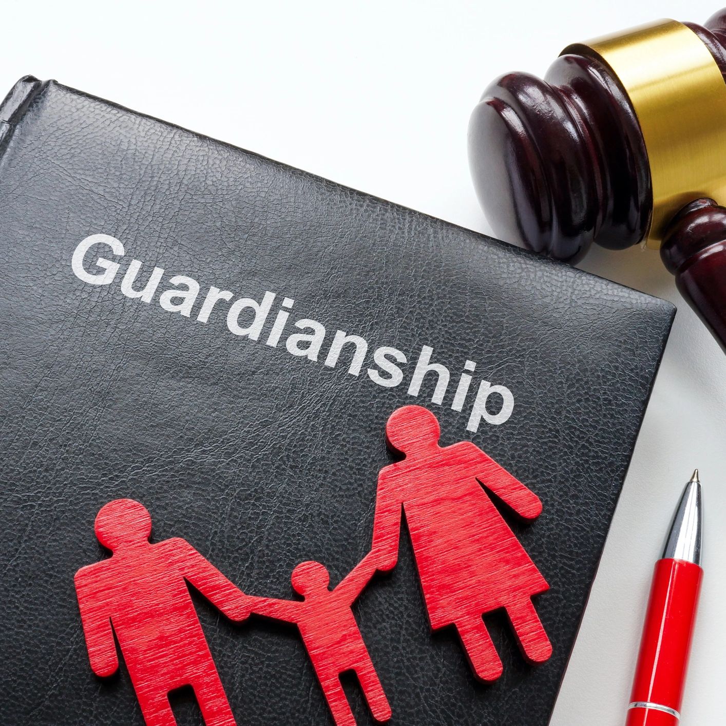 Guardianship concept with legal book and gavel.