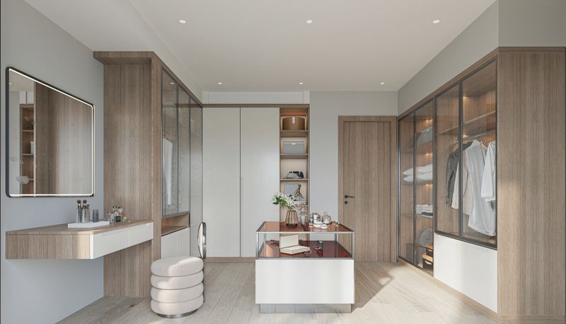 mockup modern walk in closet 3d render.