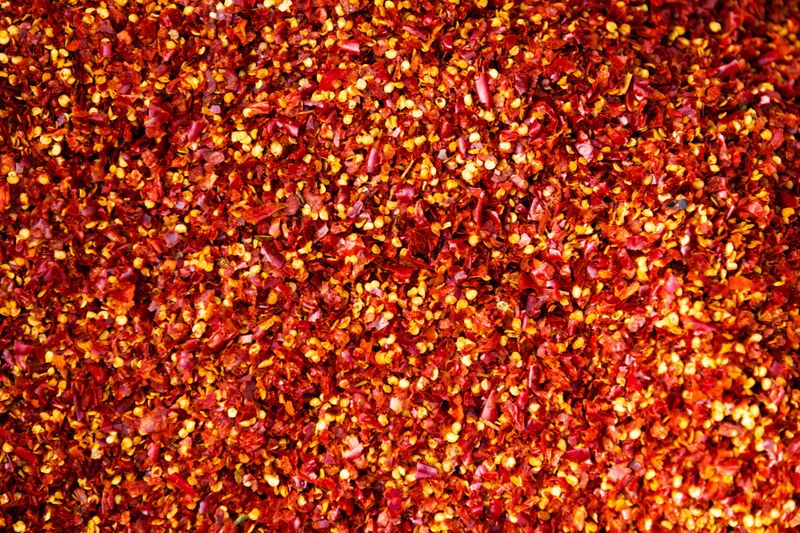 Pile of crushed red pepper in market