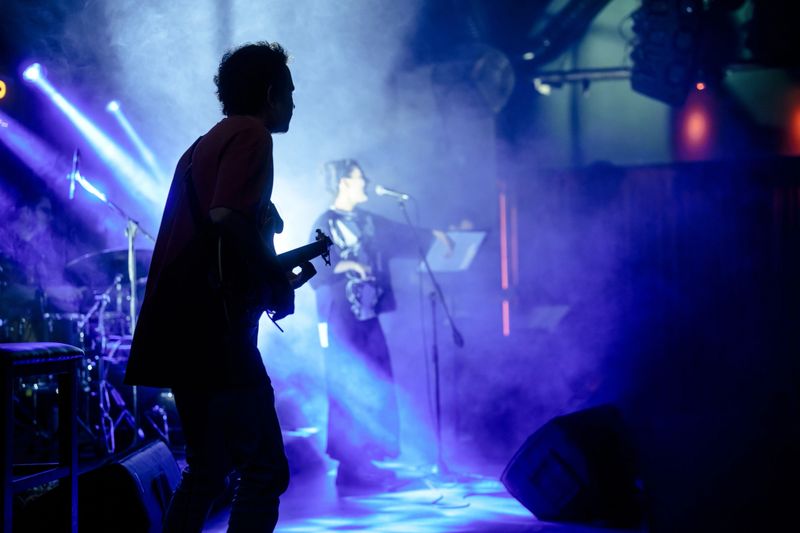 Series of a music band on stage performance.