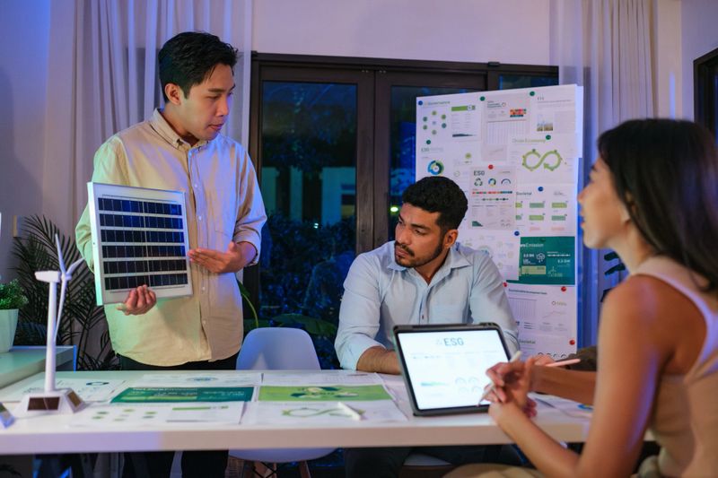 Diversity team presentation new design solar cell panel renewable energy innovation at office