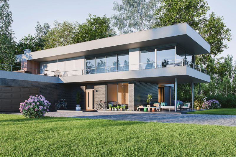 Modern house with garden. 3D generated image.,