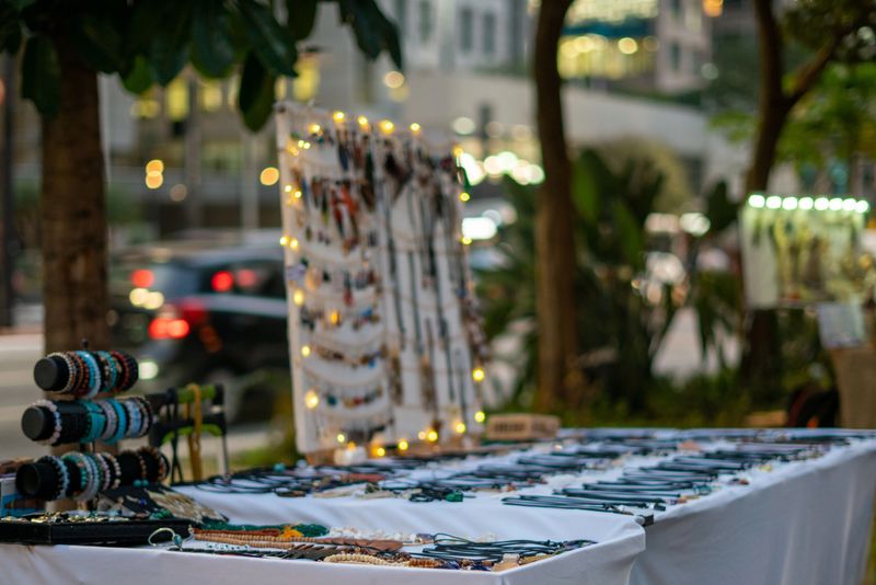 An assortment of jewelry on sale at a marketplace stall