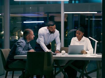 Group of people working, business strategy, meeting in glass office